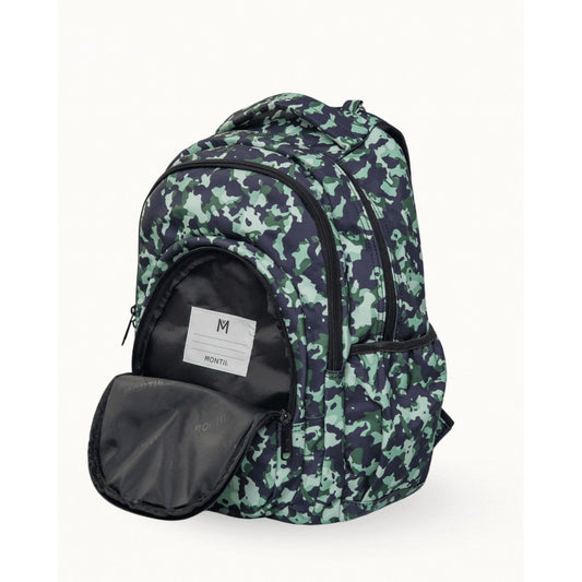 MontiiCo Stealth Camouflage backpack with open front compartment on a white background