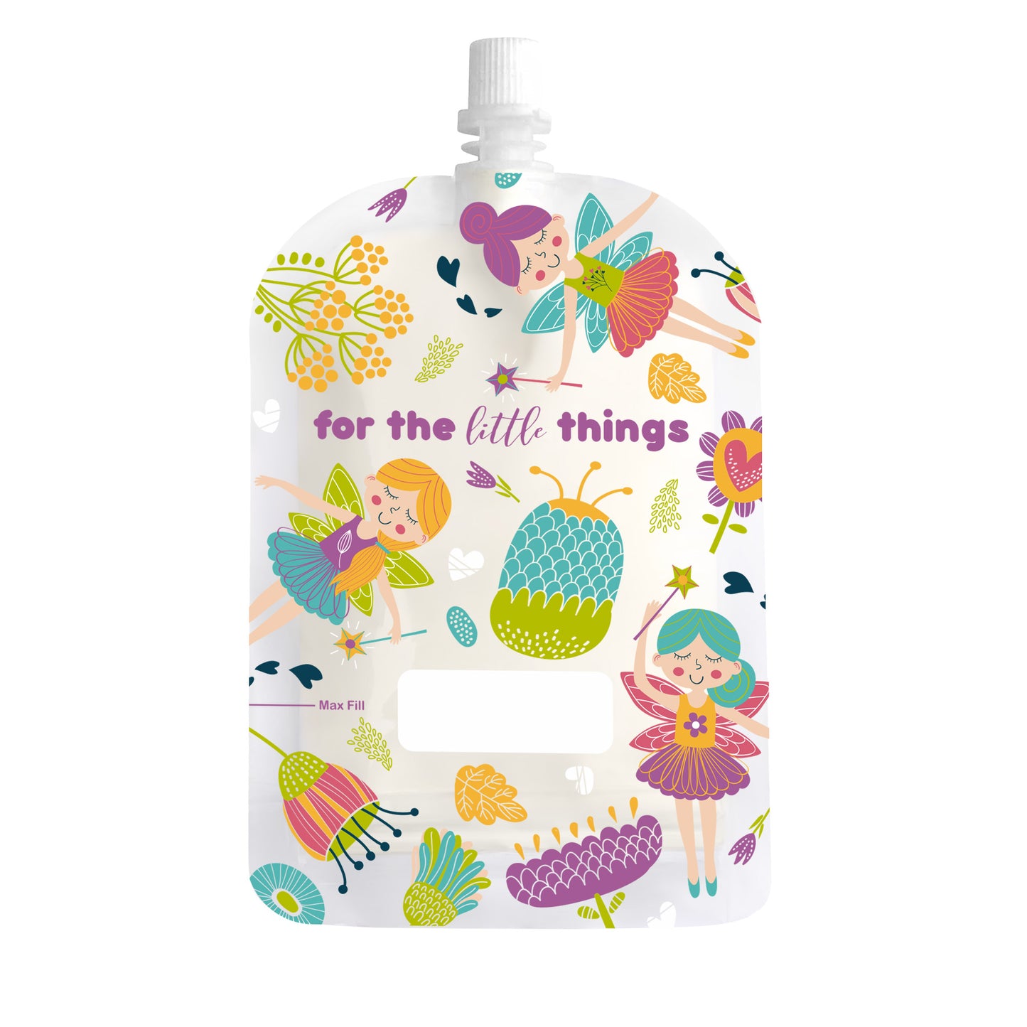 a picture of Sinchies 15 ml reusable Food Pouch - Fairies 10 pkon a white background for fun bento lunches