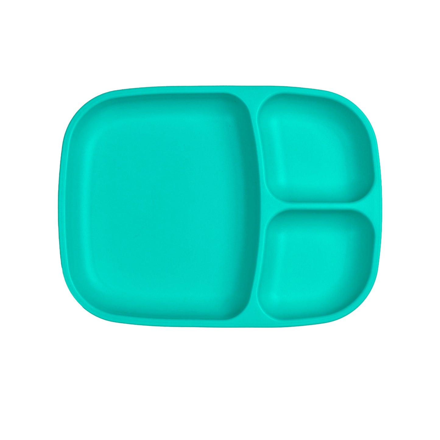 a picture of Re-Play Large Divided Plate - Aquaon a white background for making mealtime fun and playful