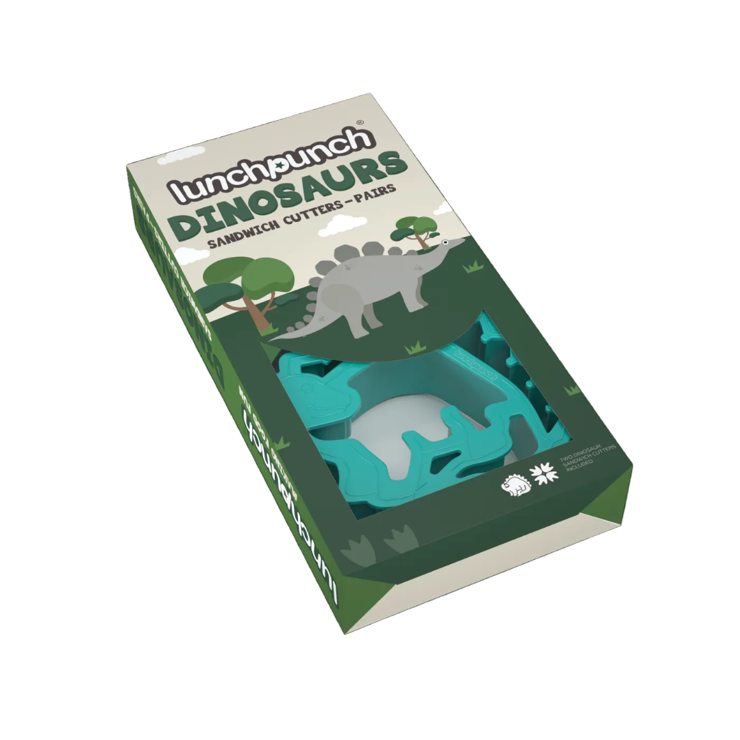 Lunch Punch Dinosaur sandwich cutter packaging showing two dinosaur‑shaped cutters