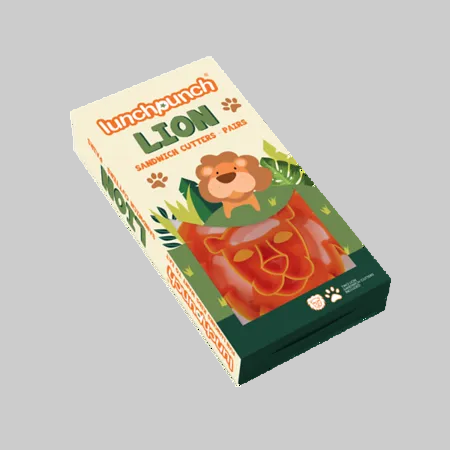 Lunch Punch Lion sandwich cutter set with orange lion face and paw print cutters