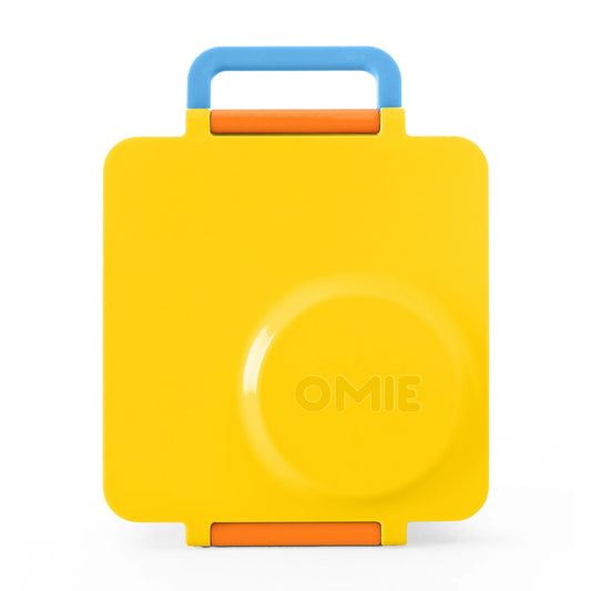 Sunshine OmieBox V2 leakproof bento lunch box shown closed with secure latch and carry handle