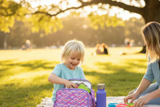 a child unpacking an insulated lunch bag, a parent meal prepping, or a family enjoying a picnic.