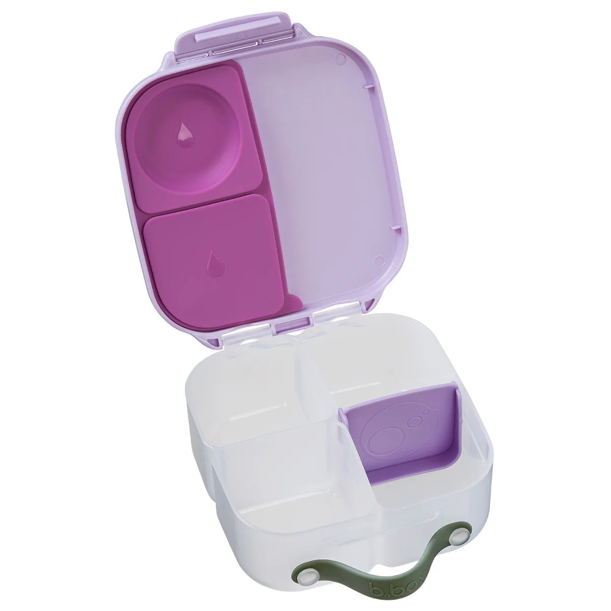 Sugar Plum b.box MINI lunch box with removable divider and whole‑fruit holder.