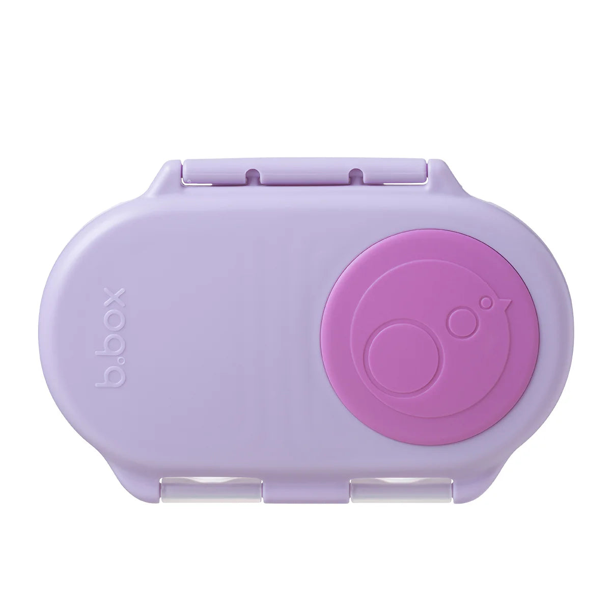 Sugar Plum b.box snack box with whole‑fruit holder and leak‑proof silicone seals.