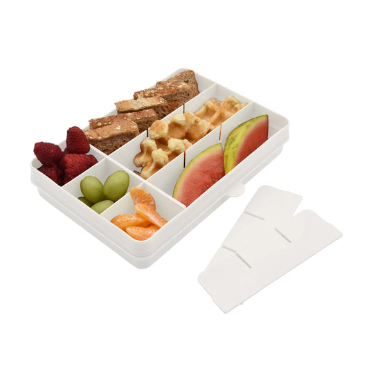 Ivory 12‑compartment Melii Snackle Box with removable dividers for flexible snack organisation.
