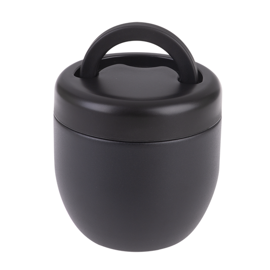 Black Oasis 470ml insulated food pod with twist-seal lid and foldable carry handle.