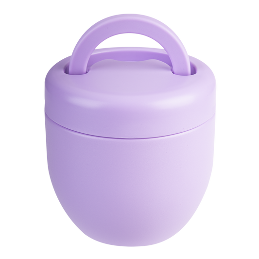 Lavender Oasis 470ml insulated food pod with stainless steel body and foldable handle.