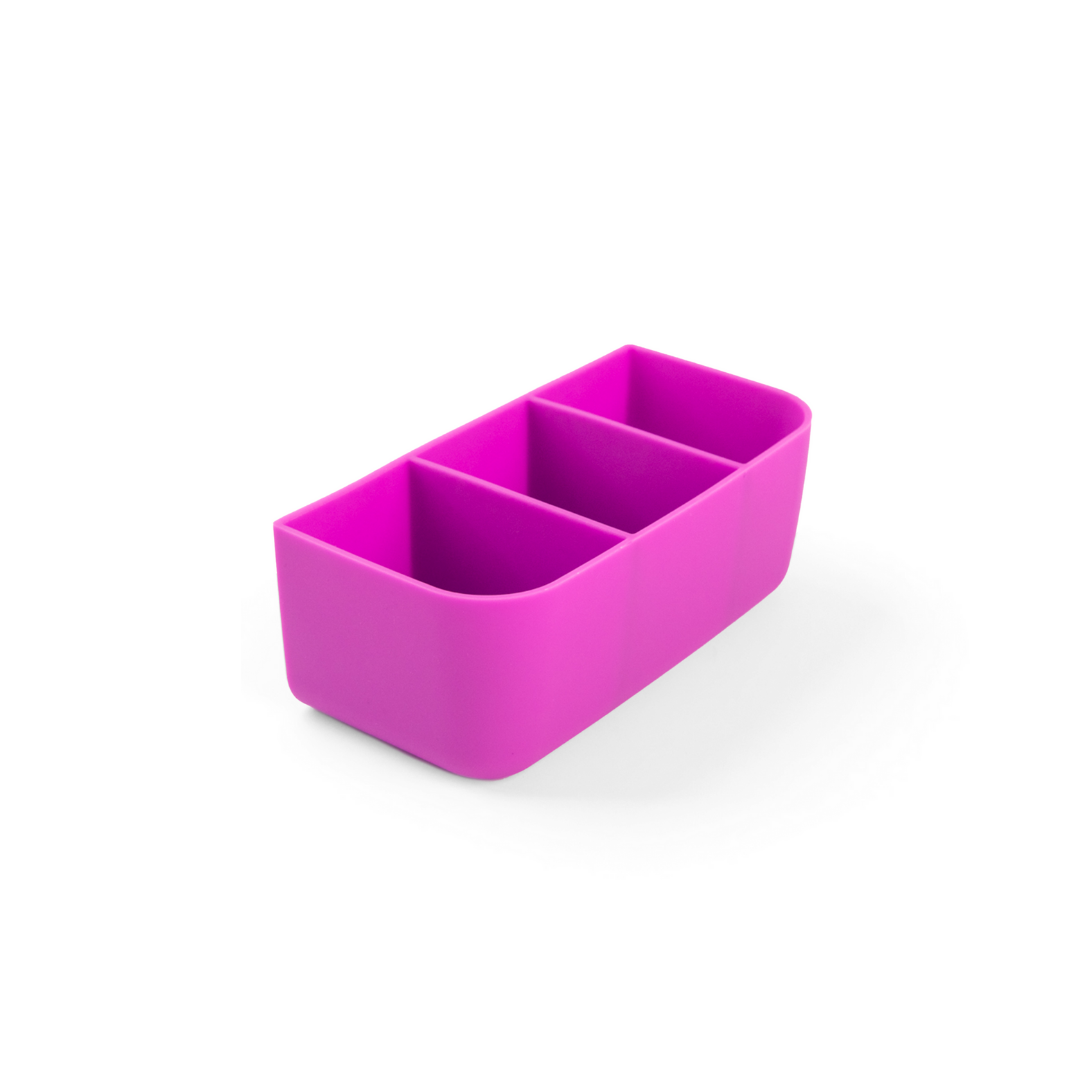 a picture of MontiiCo Bite Tray – Flexible Silicone Lunch Box Dividers - Fuchsia on a white background for a fun bento meal