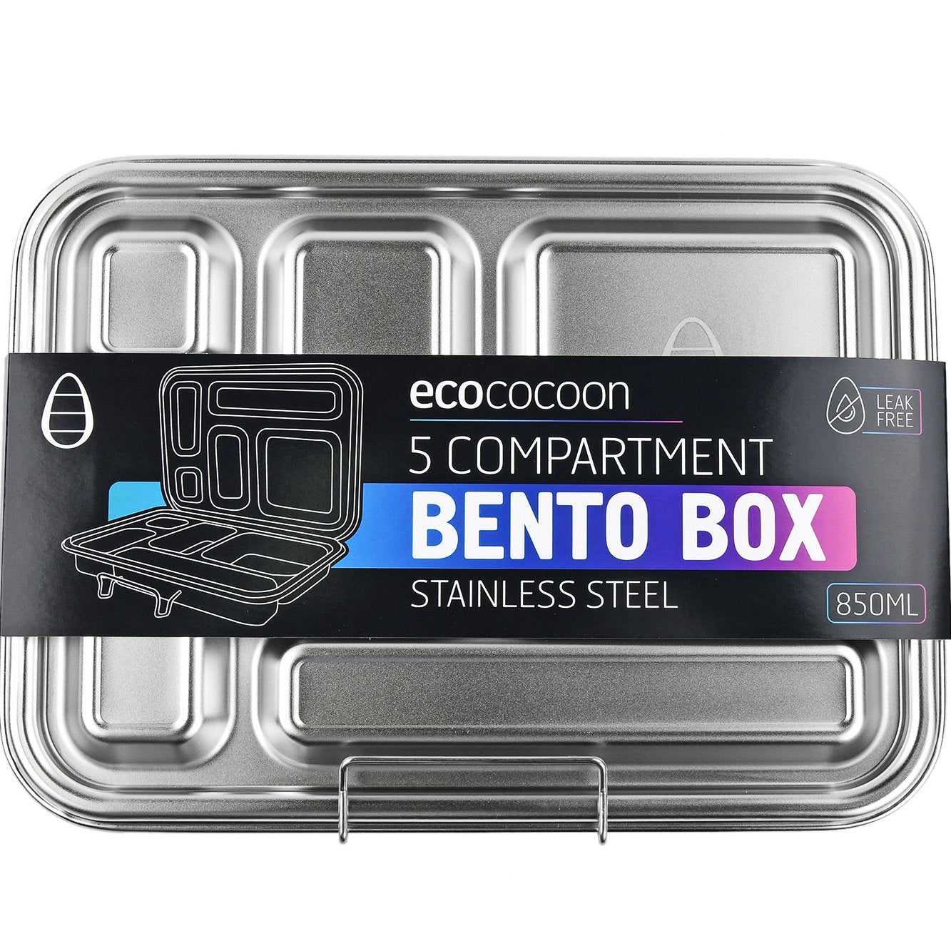 Ecococoon Stainless Steel Leakproof Bento Box - 5 compartment - Blueberry