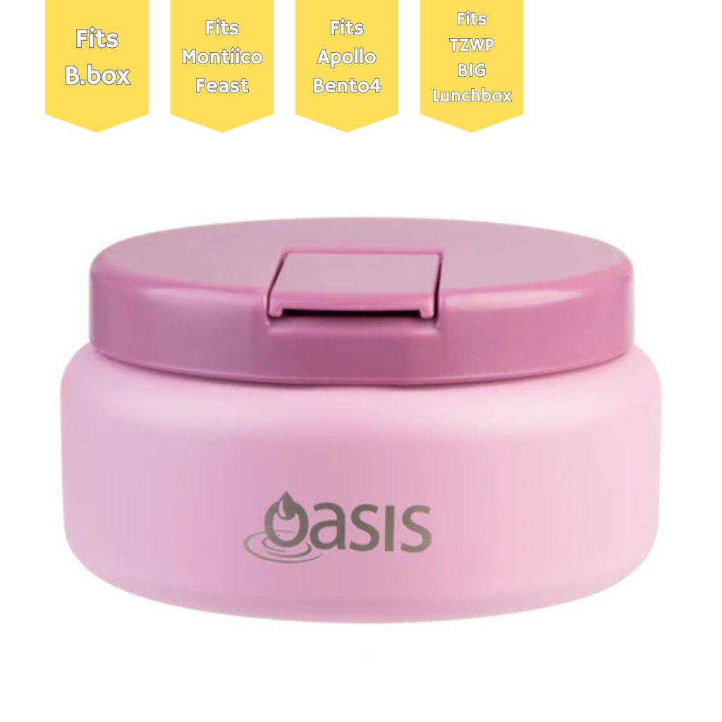 Oasis insulated food jar in Blush featuring a child-friendly quick-release lid, 230ml size ideal for hot lunches, daycare meals and travel.