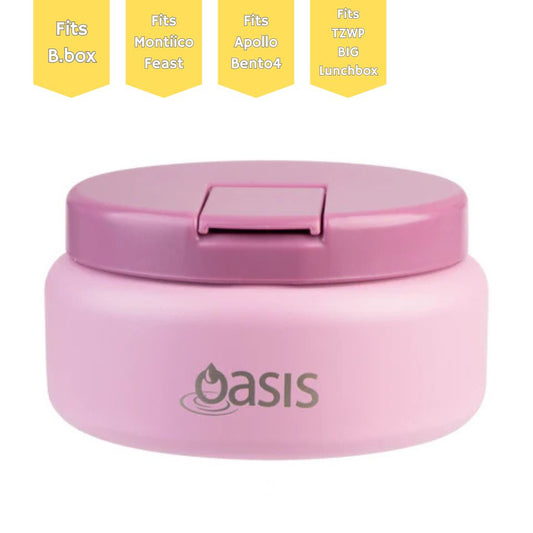 Oasis insulated food jar in Blush featuring a child-friendly quick-release lid, 230ml size ideal for hot lunches, daycare meals and travel.