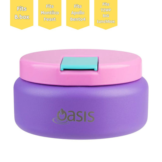 Oasis insulated food jar in Purple with quick-release lid, compact 230ml stainless-steel thermos perfect for school lunches and picnics.