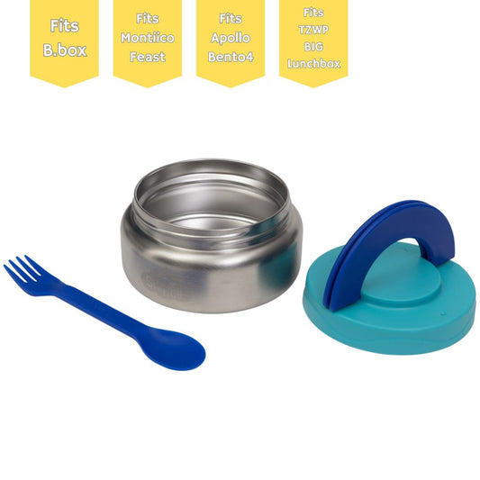 Lagoon insulated food jar for kids featuring a durable stainless‑steel build, leak‑proof lid and 300ml size for warm or chilled school lunches.