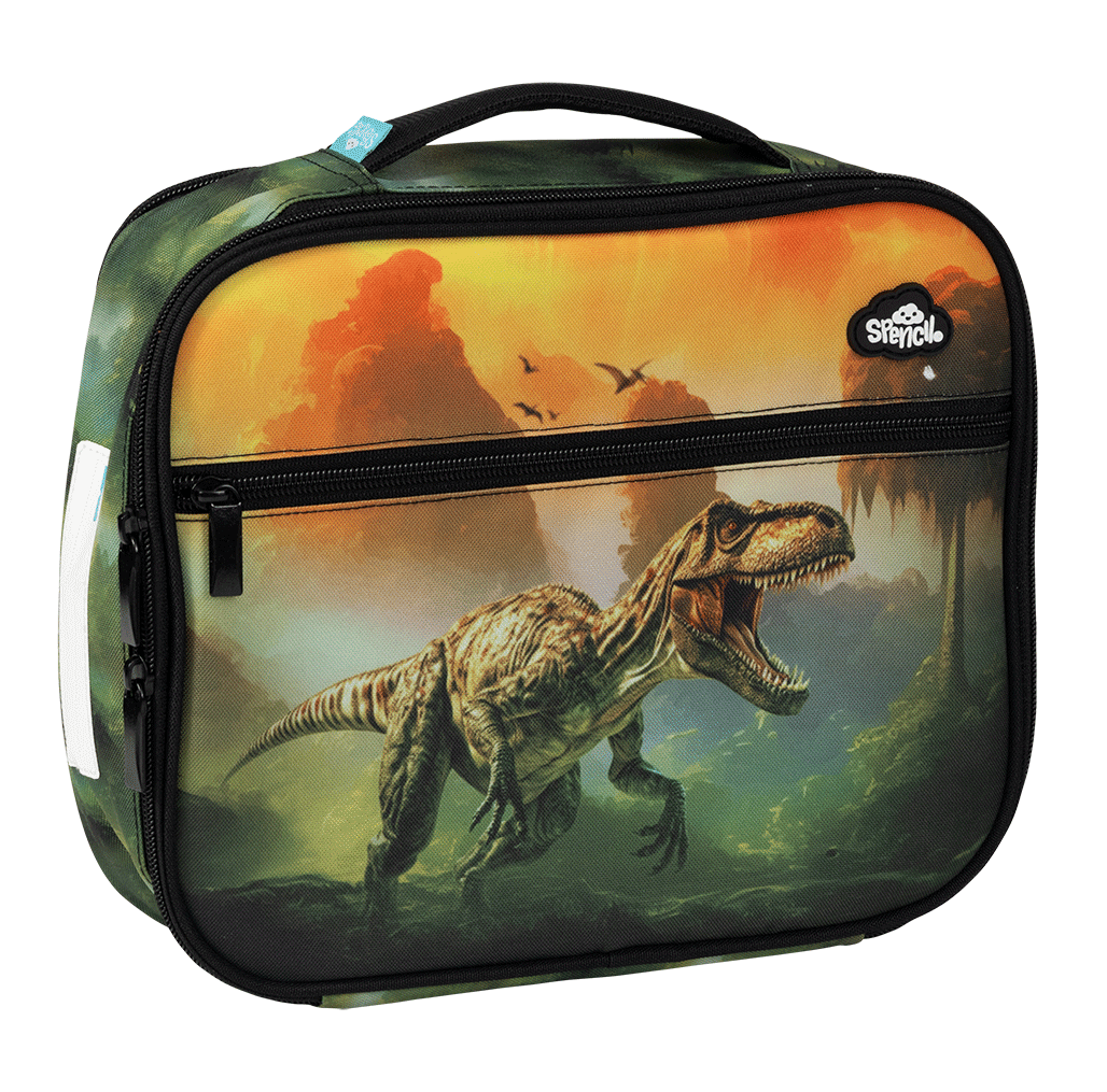 a picture of Spencil Insulated Lunch Bag with Chill Pack - Jurassic Kingdom on a white background for cool school gear