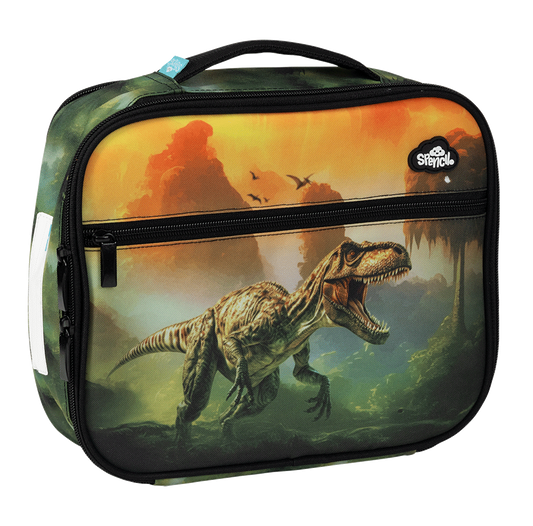 a picture of Spencil Insulated Lunch Bag with Chill Pack - Jurassic Kingdom on a white background for cool school gear