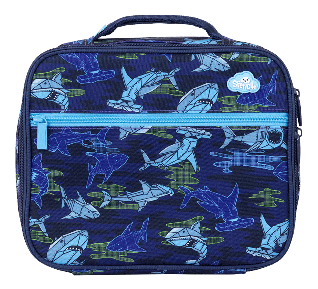 a picture of Spencil Insulated Lunch Bag with Chill Pack - Robo Shark on a white background for cool school gear