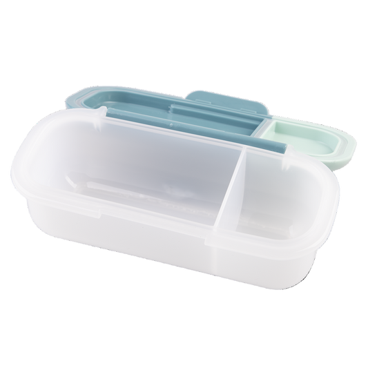 White and light blue plastic container on a white background