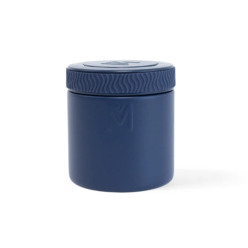 MontiiCo 400ml insulated stainless steel food jar in matte navy blue with easy-grip silicone lid
