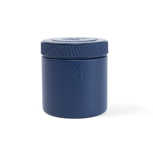 MontiiCo 400ml insulated stainless steel food jar in matte navy blue with easy-grip silicone lid