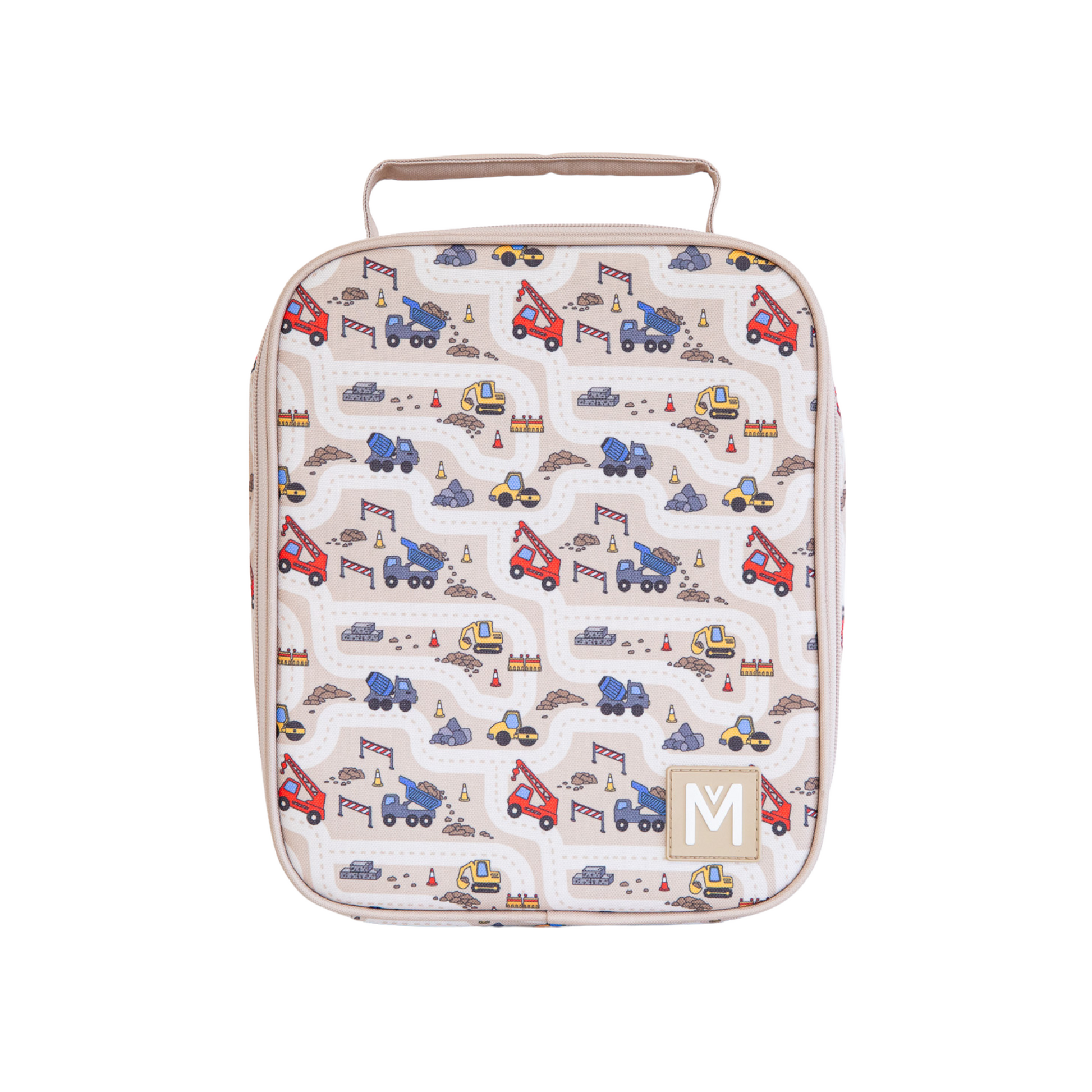 a picture of MontiiCo Large Insulated Lunch Bag - Construction on a white background for cool school gear