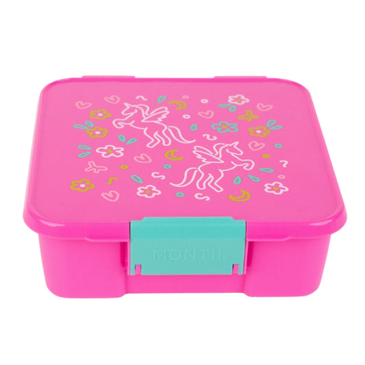 Versatile Bento 3 lunchbox in Unicorn Magic print, ideal for sandwiches, wraps and balanced meals.