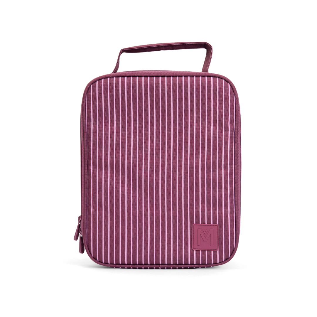 Montiico large lunch bag Pink striped travel case on a white background