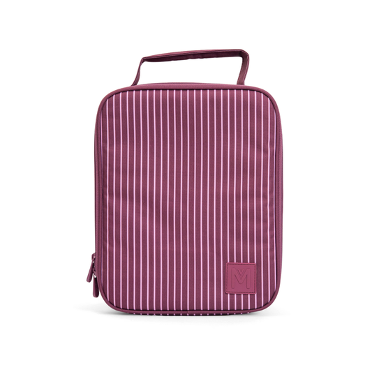 Montiico large lunch bag Pink striped travel case on a white background