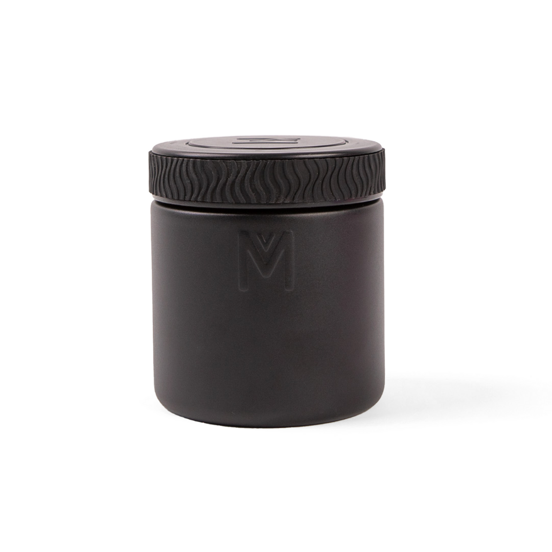 a picture of MontiiCo Insulated Food Jar - Midnight on a white background suitable for a kids lunch box