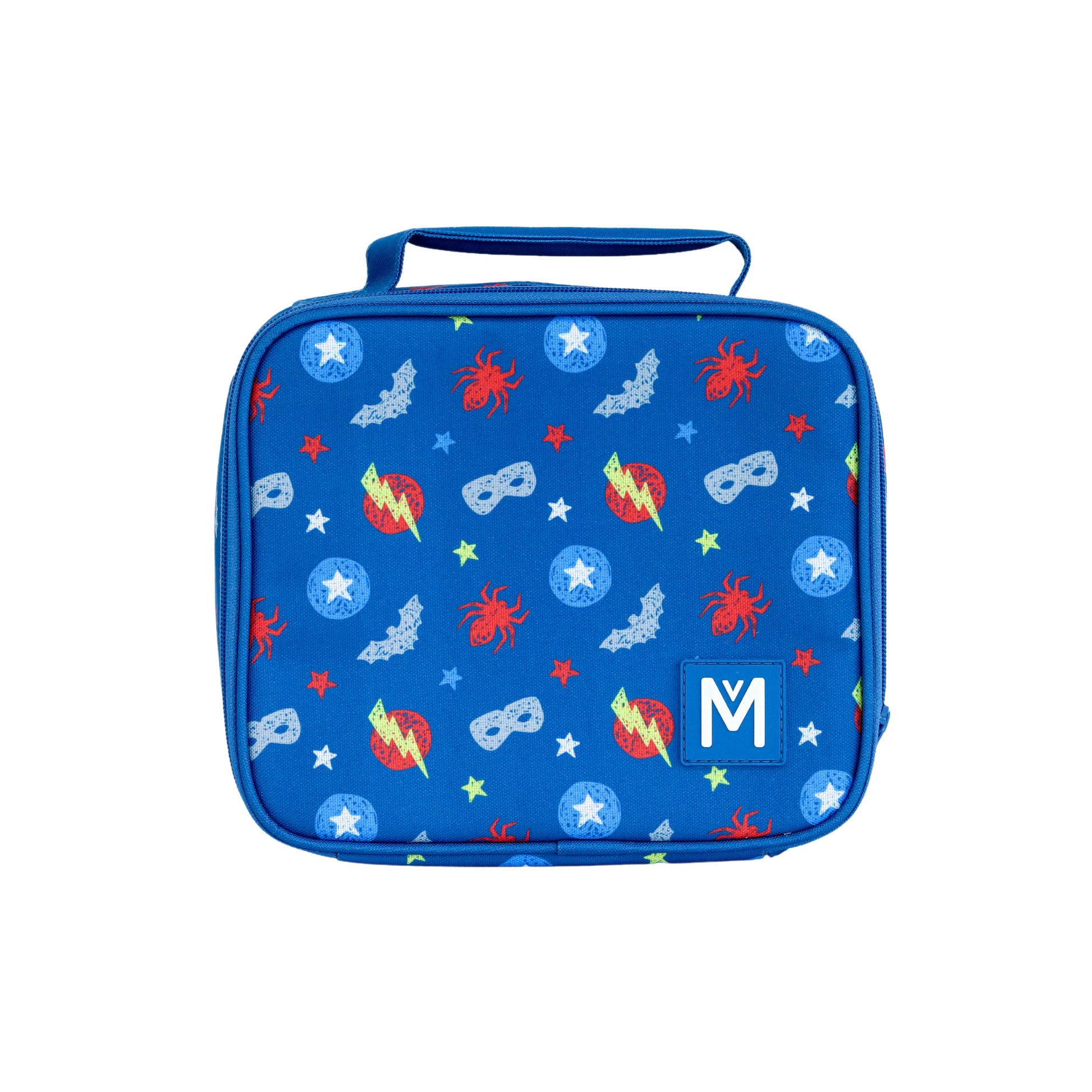 The MontiiCo Medium Insulated Lunch Bag in Superhero print is designed to keep lunches cool in the toughest conditions