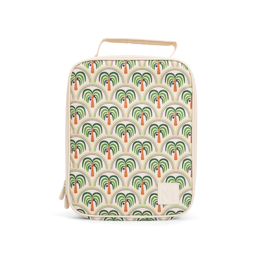 Rectangular Montiico large lunch bag  Square with palm tree pattern on a white background