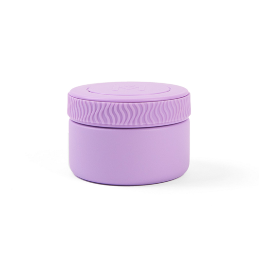 Lilac Mini MontiiCo insulated food jar with silicone grip and double‑wall insulation.