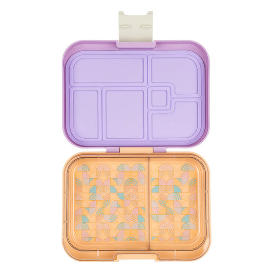 Munchbox Mega 2 V2 Lavender Haze bento box featuring a four‑compartment tray and leak‑resistant design for healthy kids’ lunches.