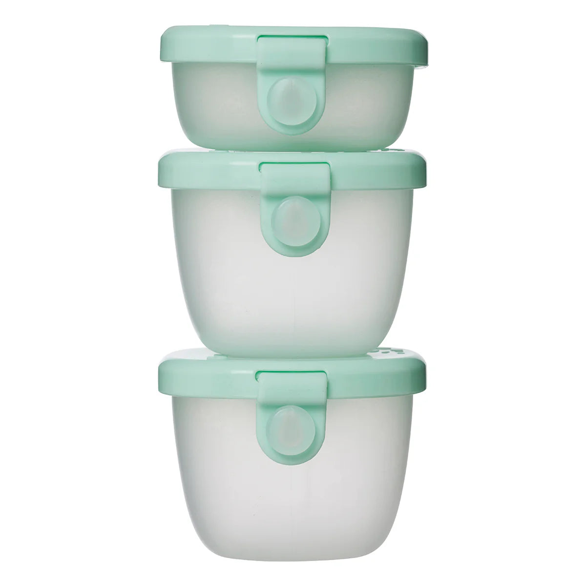 Forest b.box snack tubs with flip‑top leakproof lids and removable silicone seals.