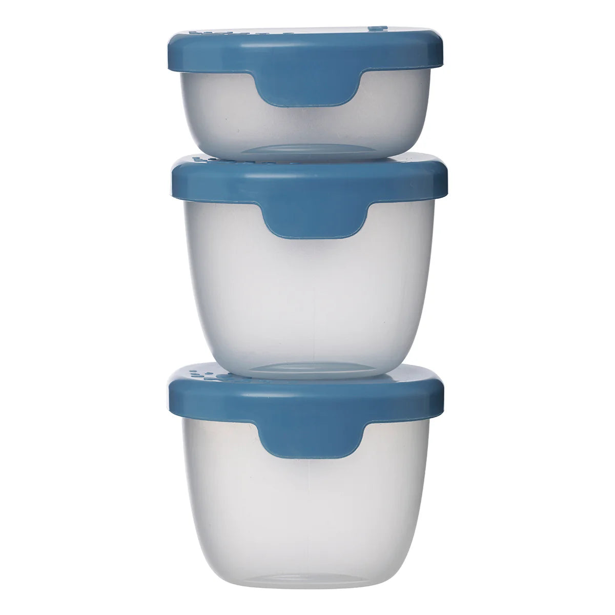 Ocean b.box snack tubs with hinged lids and leakproof silicone seals.