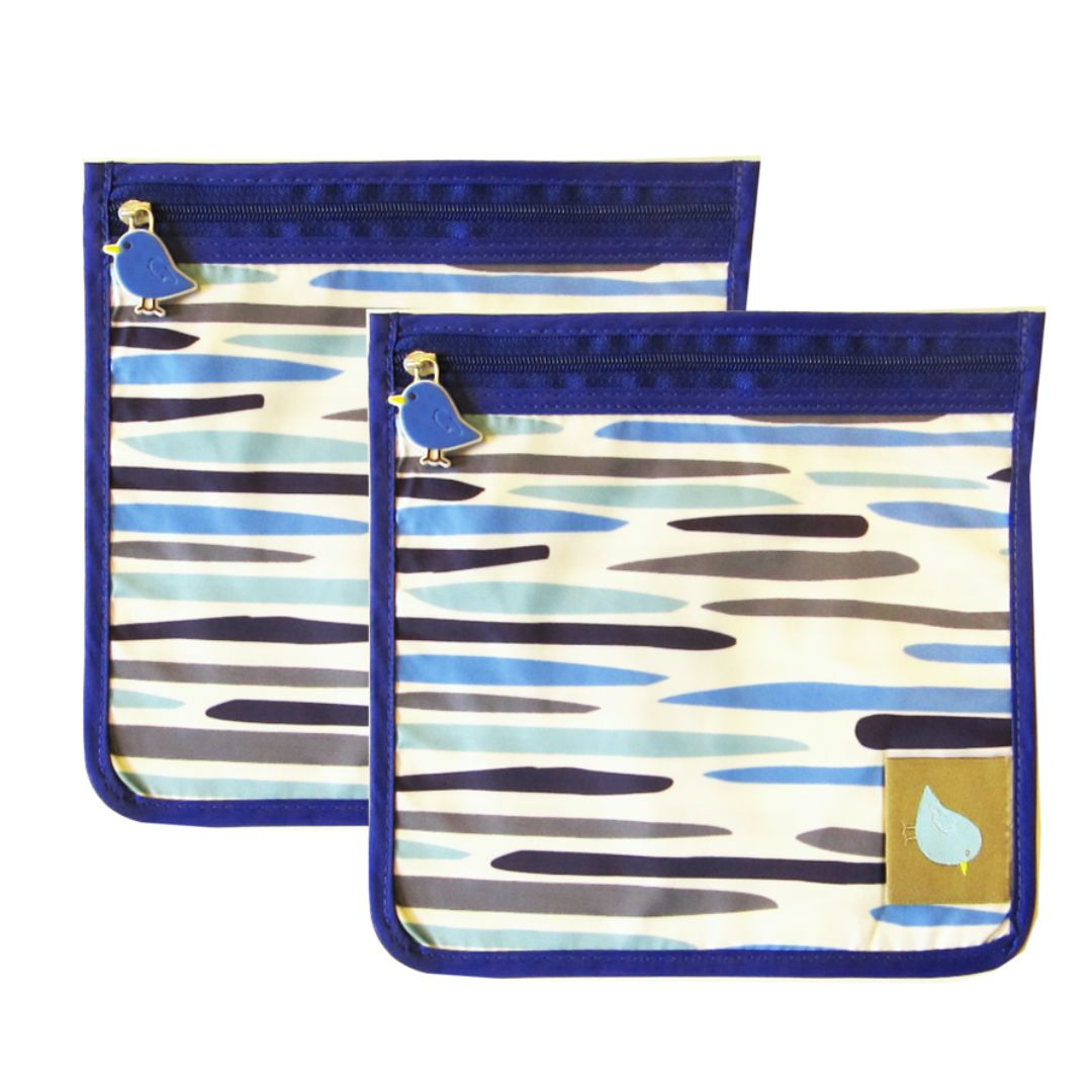 a picture of Jaq Jaq Bird Reusable Food Pouch Set of 2 - Oceanon a white background for making mealtime fun and playful