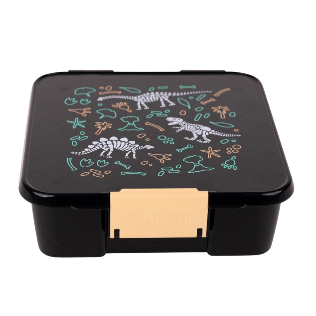 Durable Bento 3 lunchbox in Dinosaur Land design, leakproof and perfect for school lunches.