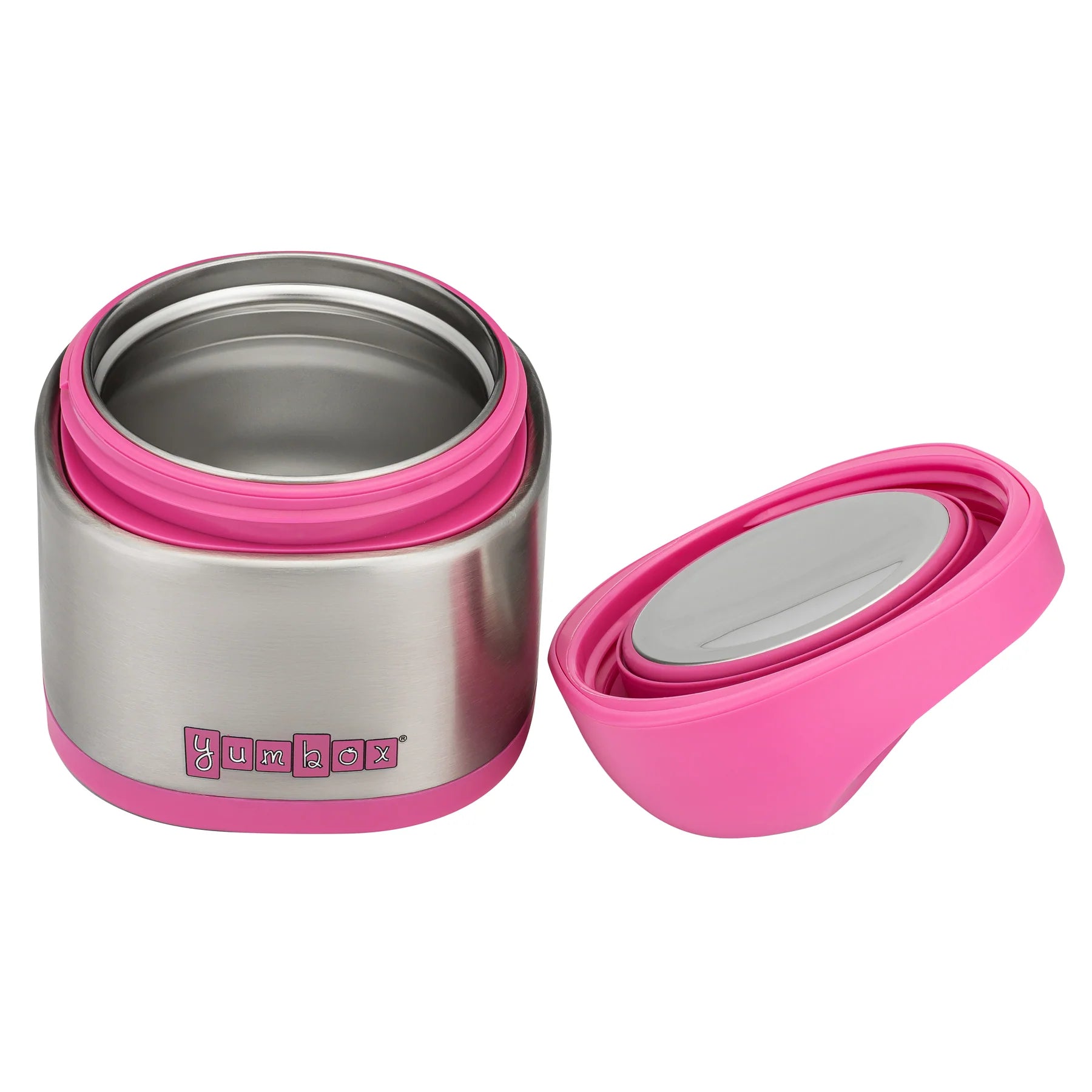Berry Pink Yumbox Cubi insulated stainless steel food jar with ergonomic handle.