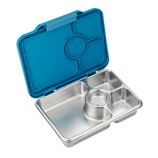 a picture of Yumbox Prêt Stainless Steel Lunchbox - Normandy Blue on a white background for a fun bento meal