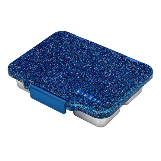 a picture of Yumbox Prêt Stainless Steel Lunchbox - Twilight Blue Glitter on a white background for a fun bento meal