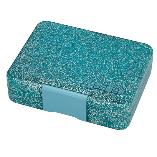 a picture of Yumbox Snack - Twinkle Aqua Glitter on a white background for a fun bento meal