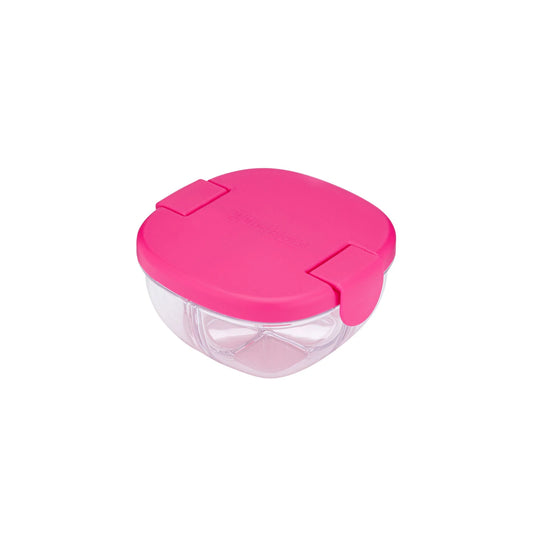 Raspberry Pink Yumbox 3‑compartment leakproof snack bowl with Tritan base.