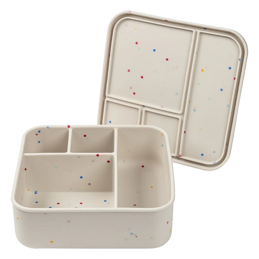 Apollo Confetti Stars rectangle bento lunch box with 4 lunch box compartments