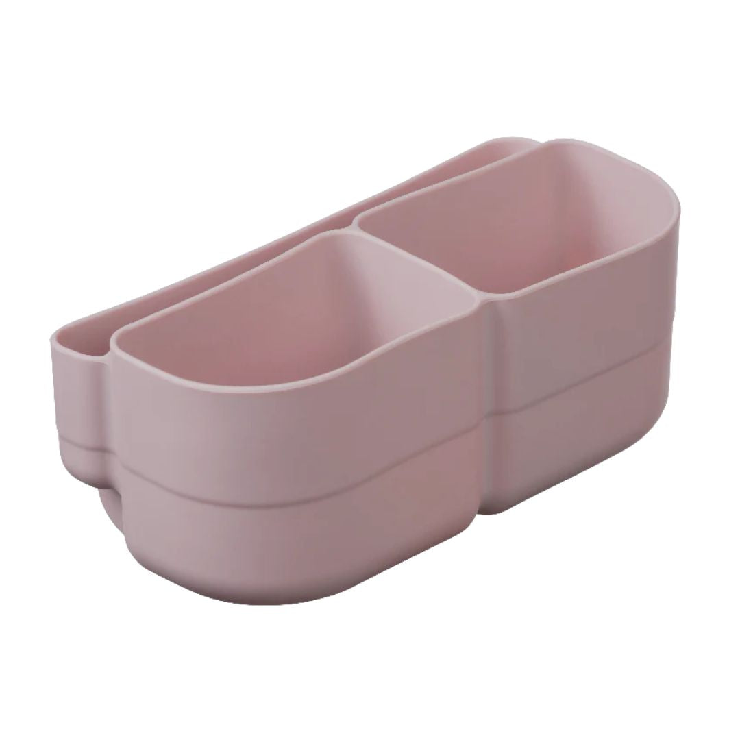 b.box Silicone Bento Tray : MINI - Berry Pink plastic container with two compartments on a white background