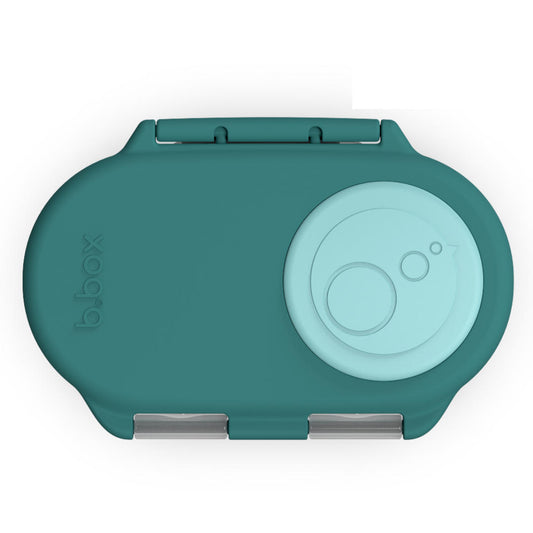 b.box emerald forest snackbox  teal lid with a circular design on a white background
