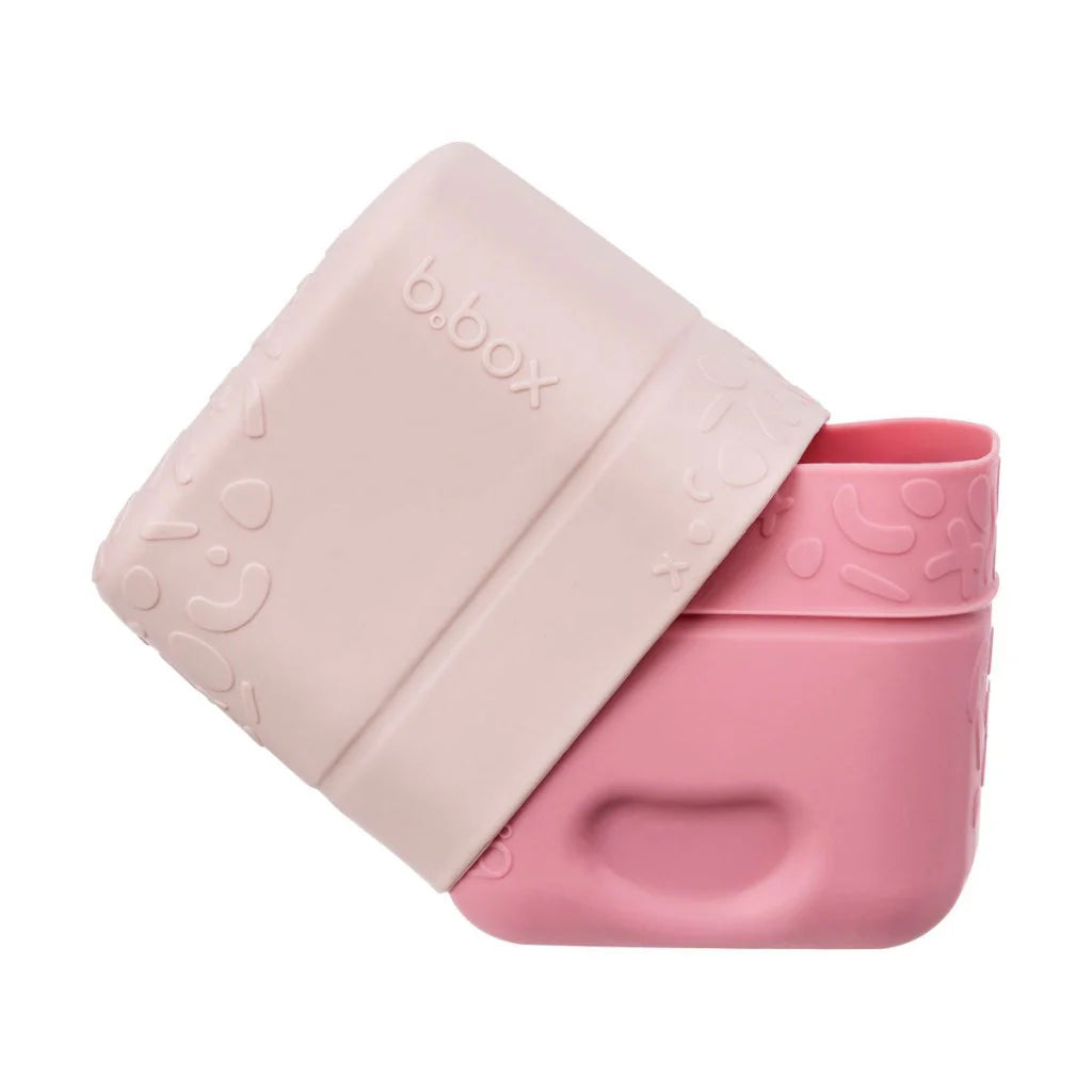 Berry-coloured b.box silicone snack cups designed for bento-style lunchboxes