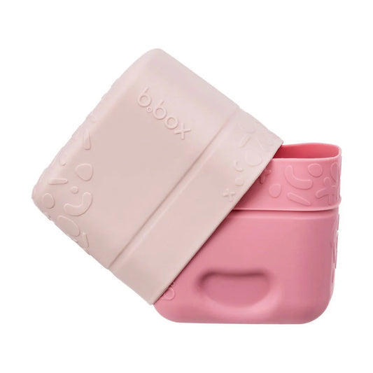 Berry-coloured b.box silicone snack cups designed for bento-style lunchboxes