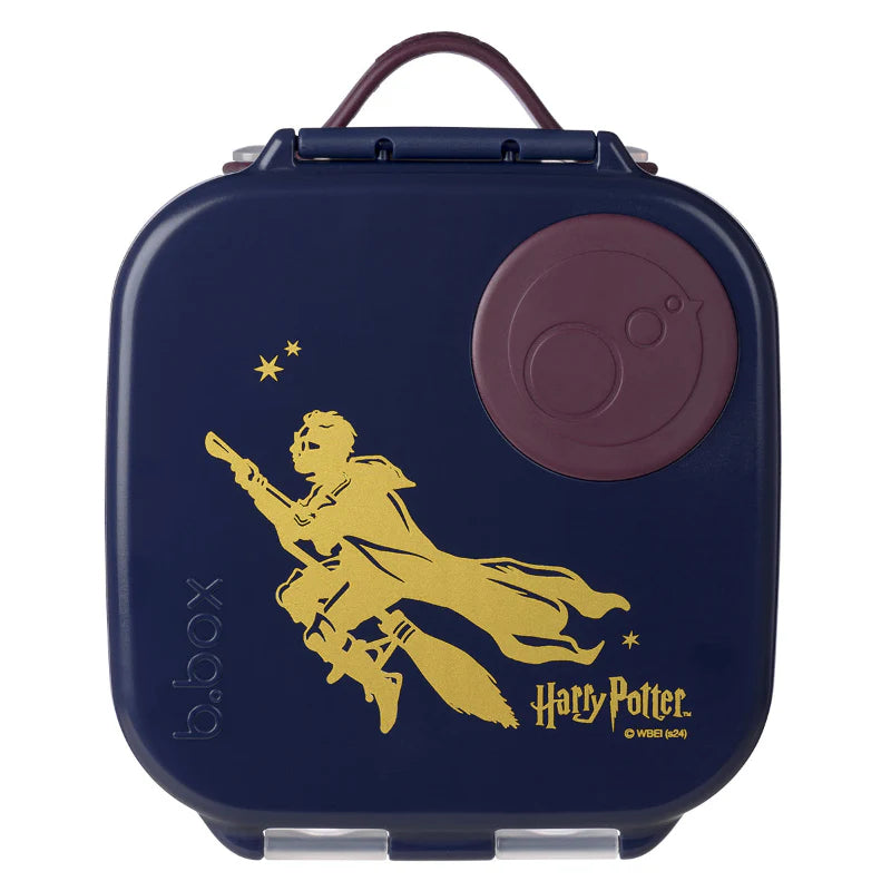 Harry Potter b.box MINI lunch box with whole‑fruit holder, leak‑proof compartments and removable divider.