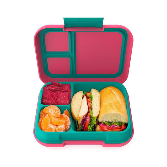 Bentgo Pop Fuchsia lunch box open showing bento‑style compartments filled with food