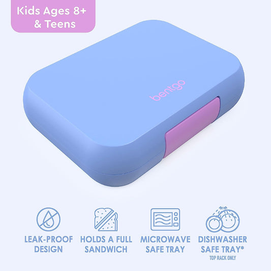 Bentgo Pop Periwinkle lunch box closed view with secure latch for kids ages 8+